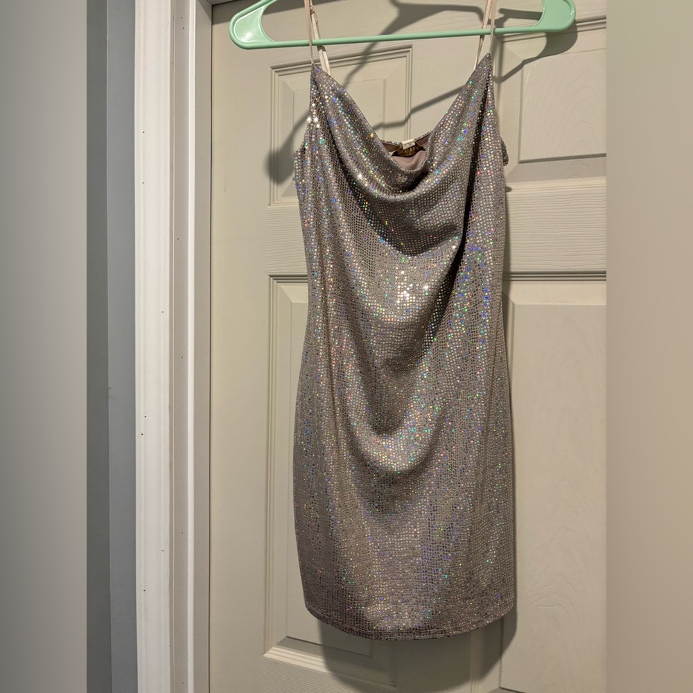 Silver Sequin Dress juniors size M- brand new